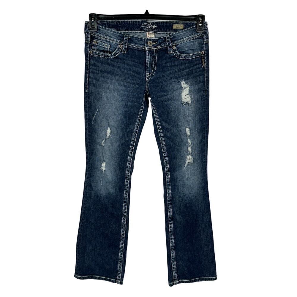 Silver SZ W31 L31 Berkley Surplus Bootcut Jeans Distressed Embroidered Low-Rise